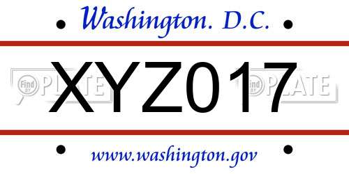 XYZ017 District Of Columbia License Plate
