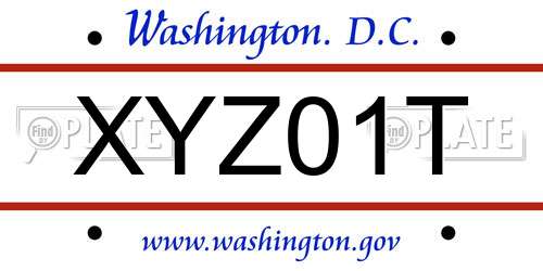 XYZ01T District Of Columbia License Plate