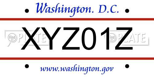 XYZ01Z District Of Columbia License Plate