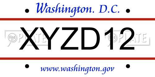 XYZD12 District Of Columbia License Plate
