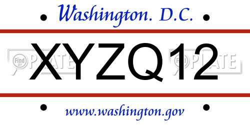 XYZQ12 District Of Columbia License Plate