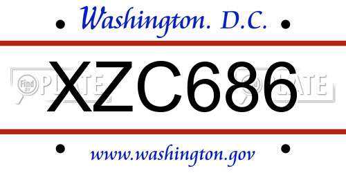 XZC686 District Of Columbia License Plate