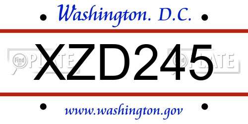 XZD245 District Of Columbia License Plate