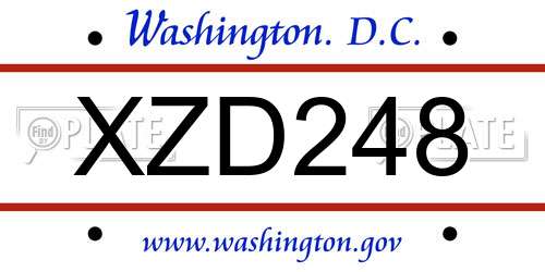 XZD248 District Of Columbia License Plate