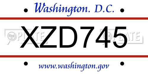 XZD745 District Of Columbia License Plate