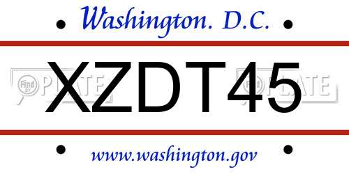 XZDT45 District Of Columbia License Plate