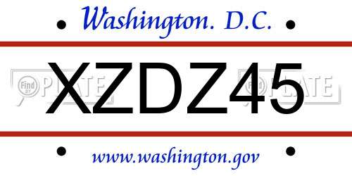 XZDZ45 District Of Columbia License Plate