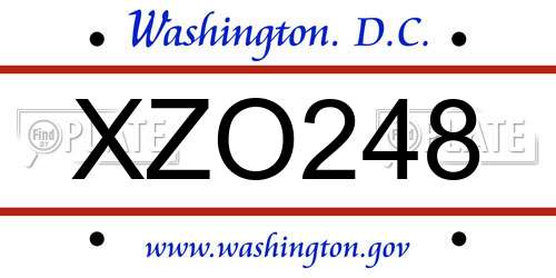 XZO248 District Of Columbia License Plate