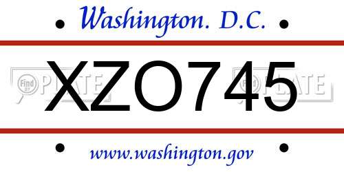 XZO745 District Of Columbia License Plate