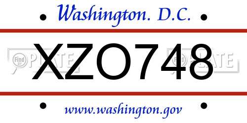 XZO748 District Of Columbia License Plate