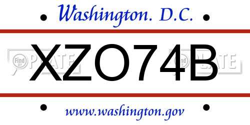 XZO74B District Of Columbia License Plate