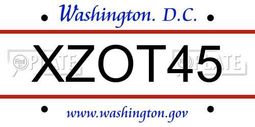 XZOT45 District Of Columbia License Plate