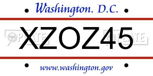 XZOZ45 District Of Columbia License Plate