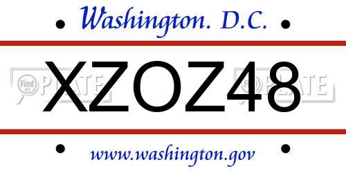 XZOZ48 District Of Columbia License Plate