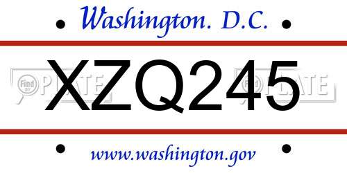 XZQ245 District Of Columbia License Plate