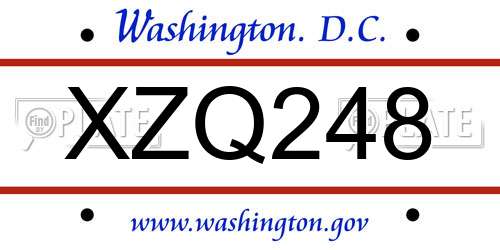 XZQ248 District Of Columbia License Plate
