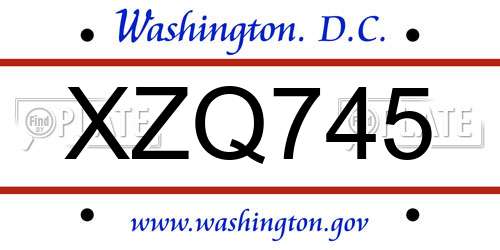 XZQ745 District Of Columbia License Plate
