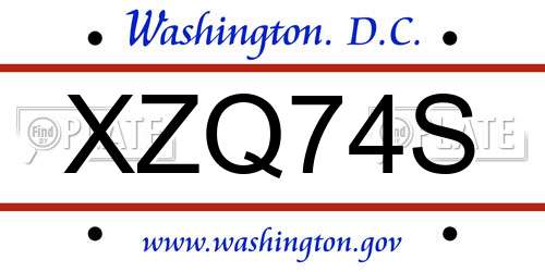 XZQ74S District Of Columbia License Plate