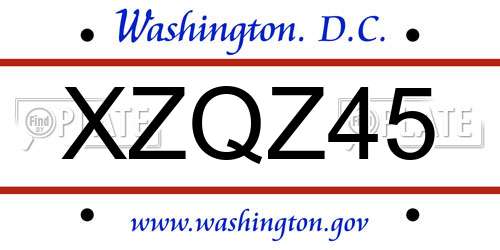XZQZ45 District Of Columbia License Plate