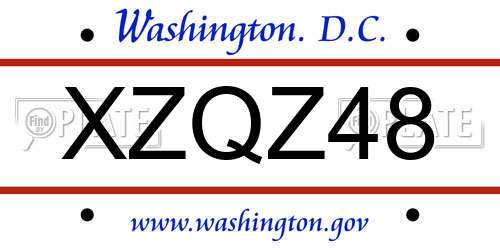 XZQZ48 District Of Columbia License Plate