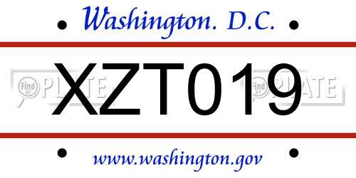 XZT019 District Of Columbia License Plate