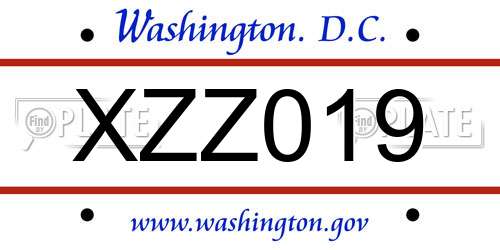 XZZ019 District Of Columbia License Plate