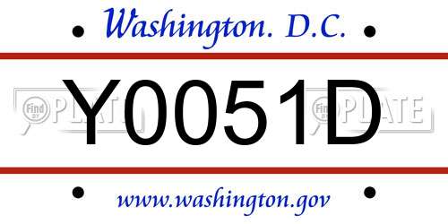 Y0051D District Of Columbia License Plate