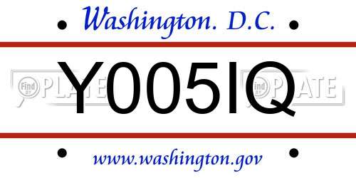 Y005IQ District Of Columbia License Plate
