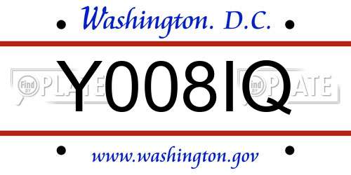 Y008IQ District Of Columbia License Plate