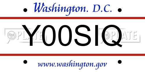 Y00SIQ District Of Columbia License Plate