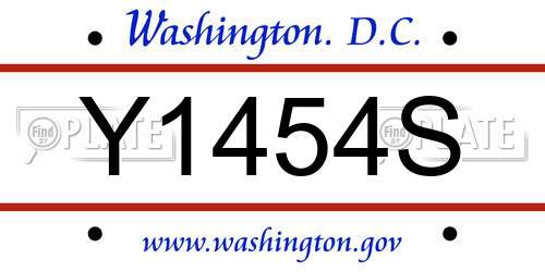 Y1454S District Of Columbia License Plate