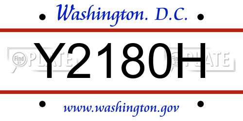 Y2180H District Of Columbia License Plate