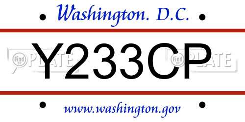 Y233CP District Of Columbia License Plate