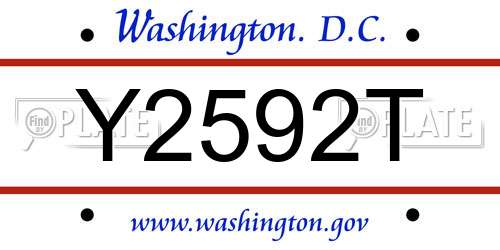 Y2592T District Of Columbia License Plate