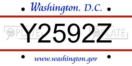 Y2592Z District Of Columbia License Plate