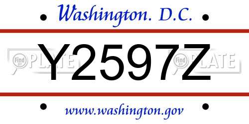 Y2597Z District Of Columbia License Plate