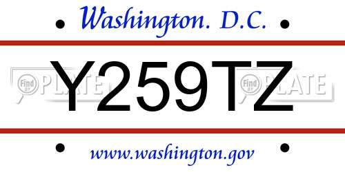 Y259TZ District Of Columbia License Plate