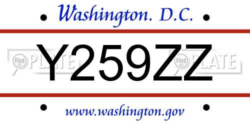 Y259ZZ District Of Columbia License Plate