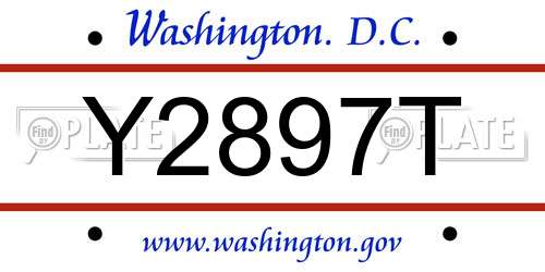 Y2897T District Of Columbia License Plate