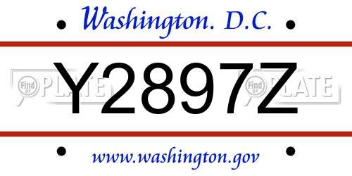 Y2897Z District Of Columbia License Plate