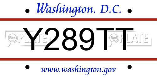 Y289TT District Of Columbia License Plate