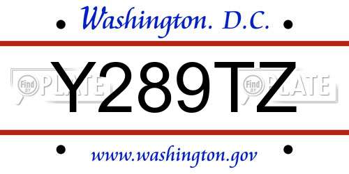 Y289TZ District Of Columbia License Plate