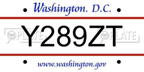 Y289ZT District Of Columbia License Plate