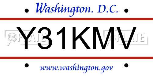 Y31KMV District Of Columbia License Plate