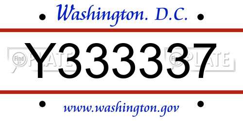 Y333337 District Of Columbia License Plate