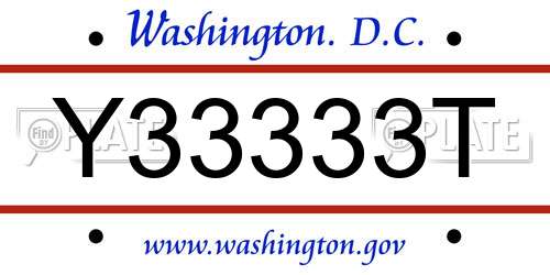 Y33333T District Of Columbia License Plate