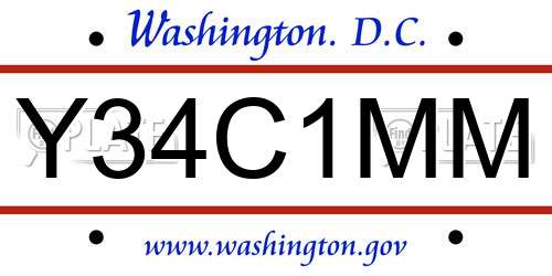 Y34C1MM District Of Columbia License Plate