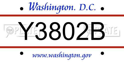 Y3802B District Of Columbia License Plate
