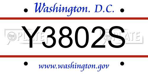 Y3802S District Of Columbia License Plate