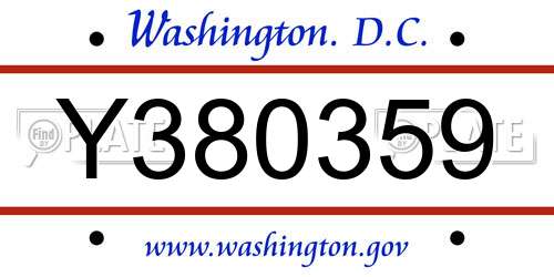 Y380359 District Of Columbia License Plate